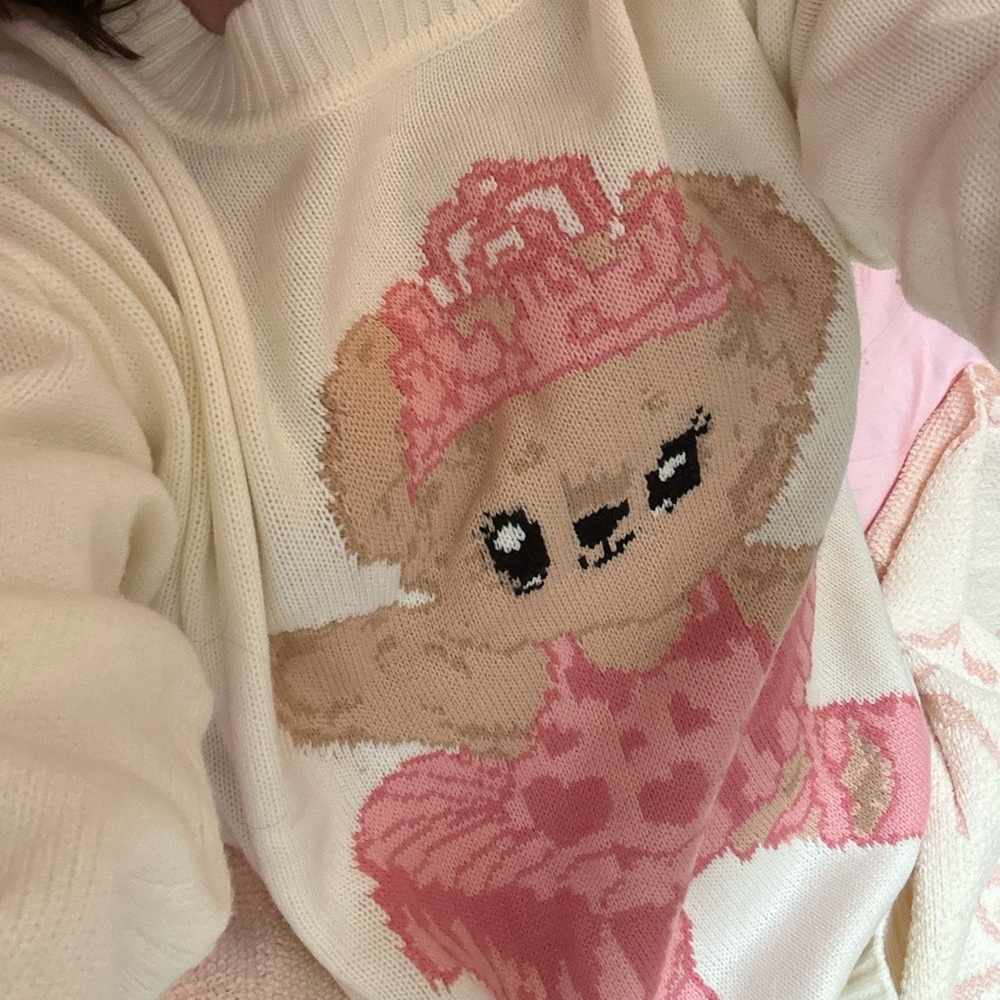 Dolls Kill Cream and Pink Bear Sweater